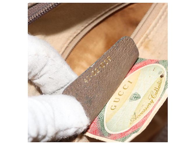 Borsa tote Gucci GG Supreme Web Sherry Line in PVC beige e oro 41 02 039 Auth 171911 D'oro - vista 12