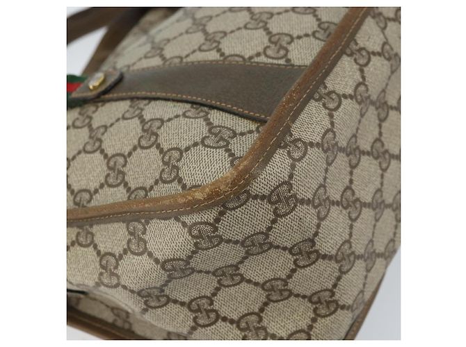 Borsa tote Gucci GG Supreme Web Sherry Line in PVC beige e oro 41 02 039 Auth 171911 D'oro - vista 16