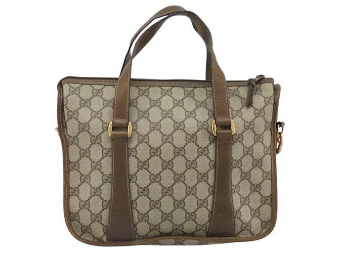 Borsa tote Gucci GG Supreme Web Sherry Line in PVC beige e oro 41 02 039 Auth 171911 D'oro - vista 2