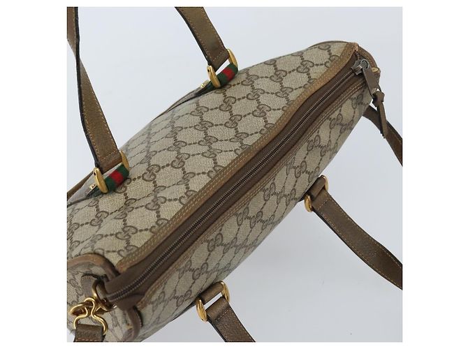Borsa tote Gucci GG Supreme Web Sherry Line in PVC beige e oro 41 02 039 Auth 171911 D'oro - vista 6