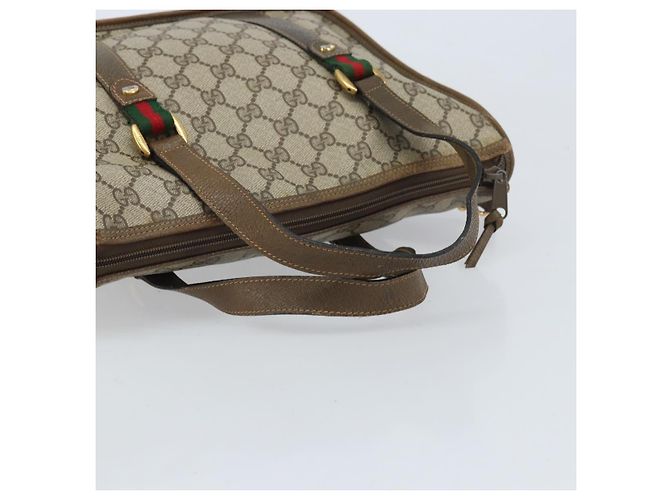 Borsa tote Gucci GG Supreme Web Sherry Line in PVC beige e oro 41 02 039 Auth 171911 D'oro - vista 7