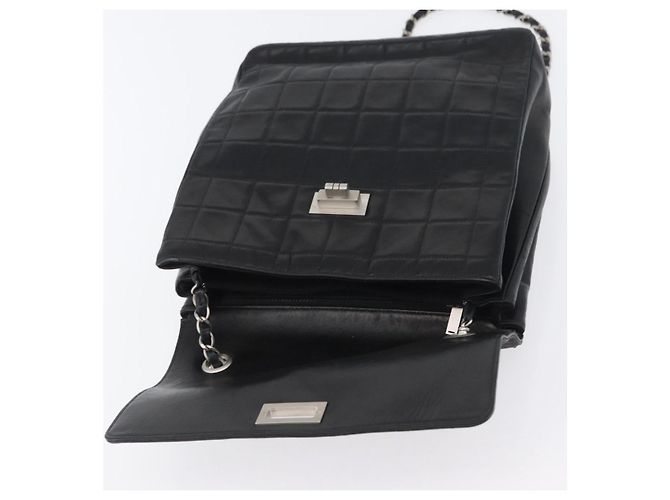 CHANEL Borsa a Spalla Choco Bar in Pelle di Agnello Nera Argento CC Auth bs33473 Nero - vista 10