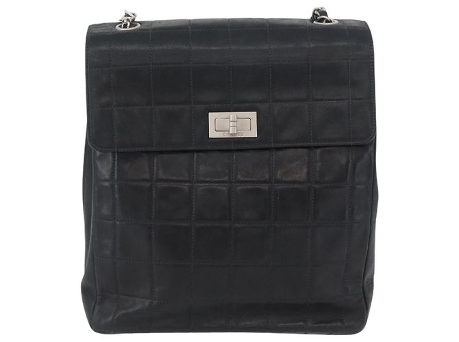 CHANEL Borsa a Spalla Choco Bar in Pelle di Agnello Nera Argento CC Auth bs33473 Nero - vista 13