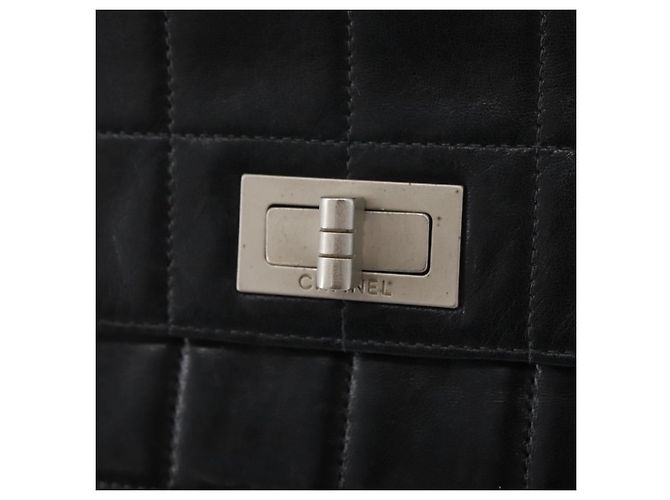 CHANEL Borsa a Spalla Choco Bar in Pelle di Agnello Nera Argento CC Auth bs33473 Nero - vista 17