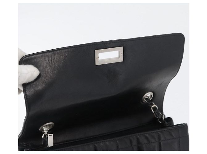CHANEL Borsa a Spalla Choco Bar in Pelle di Agnello Nera Argento CC Auth bs33473 Nero - vista 18