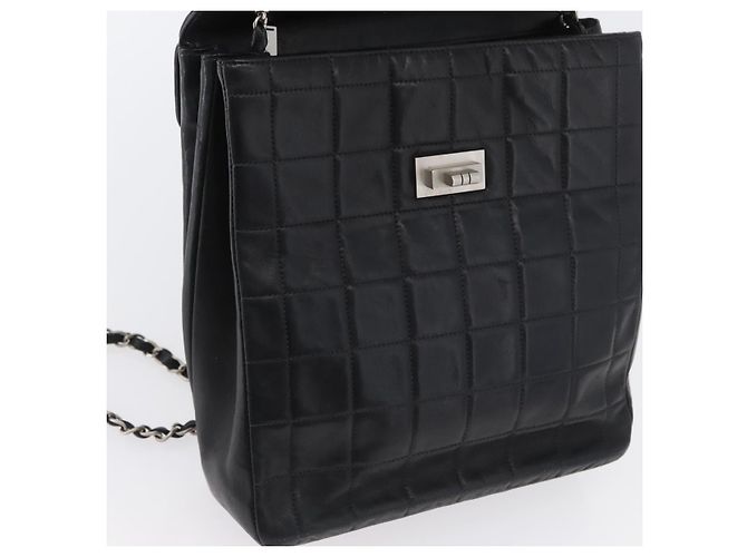 CHANEL Borsa a Spalla Choco Bar in Pelle di Agnello Nera Argento CC Auth bs33473 Nero - vista 19