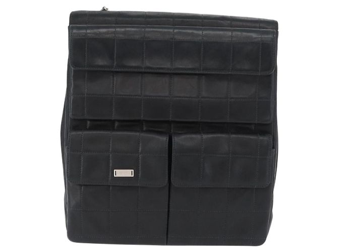 CHANEL Borsa a Spalla Choco Bar in Pelle di Agnello Nera Argento CC Auth bs33473 Nero - vista 2