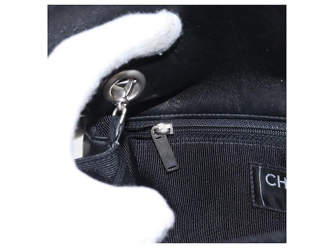 CHANEL Borsa a Spalla Choco Bar in Pelle di Agnello Nera Argento CC Auth bs33473 Nero - vista 26