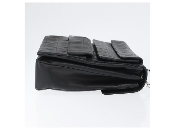 CHANEL Borsa a Spalla Choco Bar in Pelle di Agnello Nera Argento CC Auth bs33473 Nero - vista 3