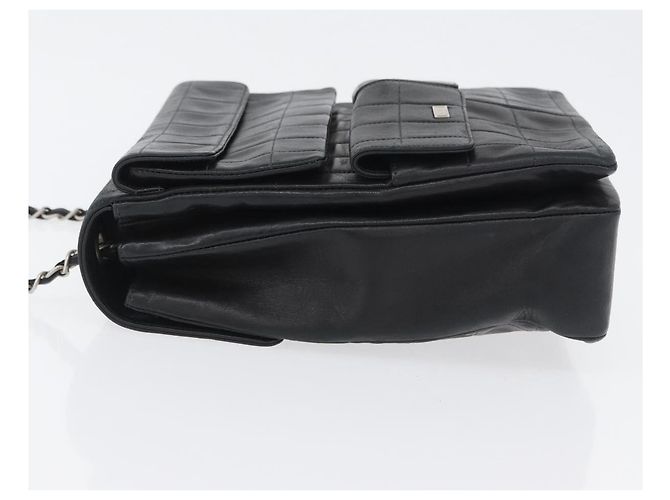 CHANEL Borsa a Spalla Choco Bar in Pelle di Agnello Nera Argento CC Auth bs33473 Nero - vista 4