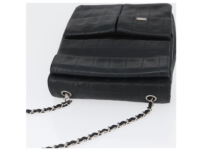 CHANEL Borsa a Spalla Choco Bar in Pelle di Agnello Nera Argento CC Auth bs33473 Nero - vista 6