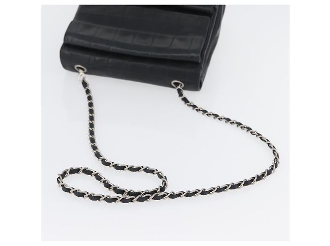 CHANEL Borsa a Spalla Choco Bar in Pelle di Agnello Nera Argento CC Auth bs33473 Nero - vista 7