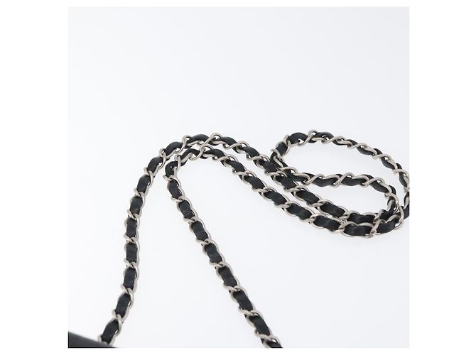 CHANEL Borsa a Spalla Choco Bar in Pelle di Agnello Nera Argento CC Auth bs33473 Nero - vista 8