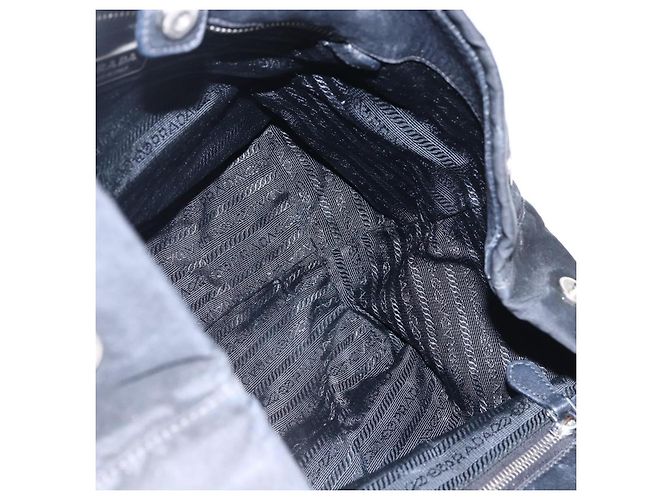 Ribbon PRADA Bandentasche aus Nylon Leder Schwarz Silber Authentisch 173676 - Ansicht 18
