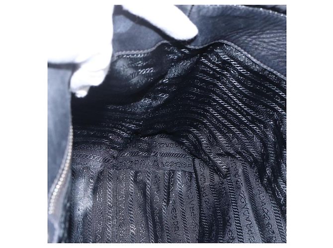 Ribbon PRADA Bandentasche aus Nylon Leder Schwarz Silber Authentisch 173676 - Ansicht 19