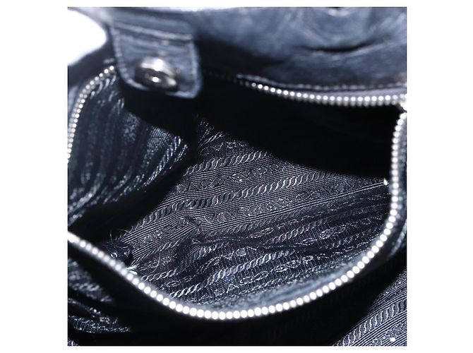 Ribbon PRADA Bandentasche aus Nylon Leder Schwarz Silber Authentisch 173676 - Ansicht 21