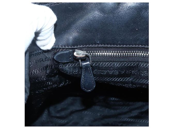 Ribbon PRADA Bandentasche aus Nylon Leder Schwarz Silber Authentisch 173676 - Ansicht 22