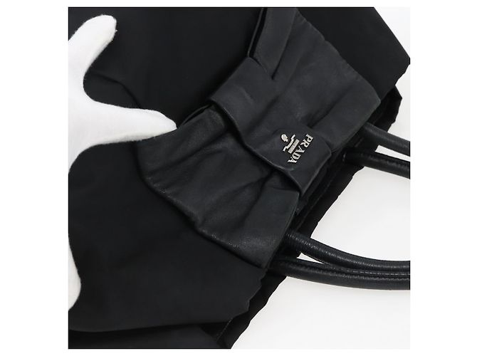 Ribbon PRADA Bandentasche aus Nylon Leder Schwarz Silber Authentisch 173676 - Ansicht 6