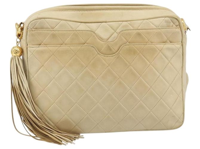 Borsa a spalla in pelle matelassé CHANEL con catena beige oro CC Auth 173120A D'oro - vista 13