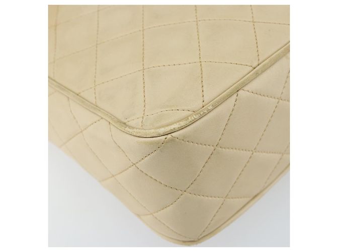 Borsa a spalla in pelle matelassé CHANEL con catena beige oro CC Auth 173120A D'oro - vista 16