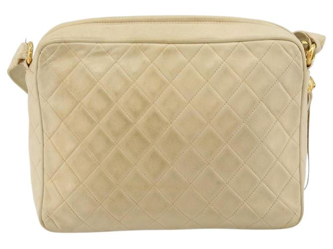 Borsa a spalla in pelle matelassé CHANEL con catena beige oro CC Auth 173120A D'oro - vista 2