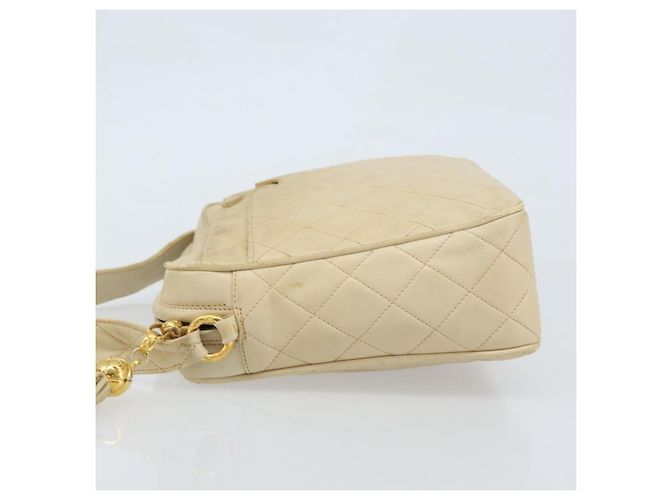 Borsa a spalla in pelle matelassé CHANEL con catena beige oro CC Auth 173120A D'oro - vista 4