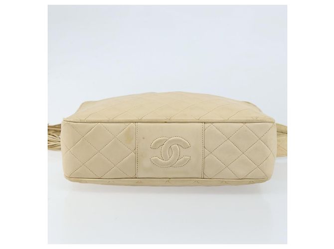 Borsa a spalla in pelle matelassé CHANEL con catena beige oro CC Auth 173120A D'oro - vista 5