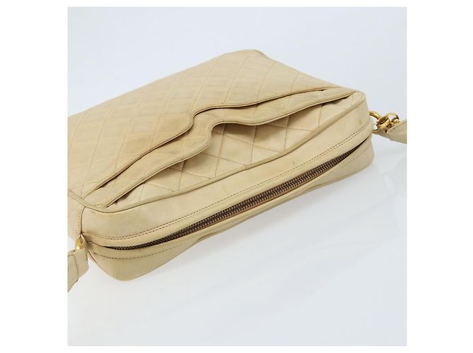 Borsa a spalla in pelle matelassé CHANEL con catena beige oro CC Auth 173120A D'oro - vista 6