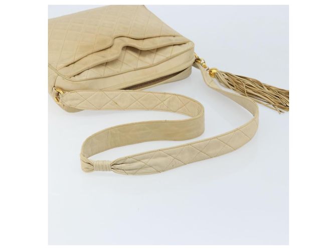 Borsa a spalla in pelle matelassé CHANEL con catena beige oro CC Auth 173120A D'oro - vista 7