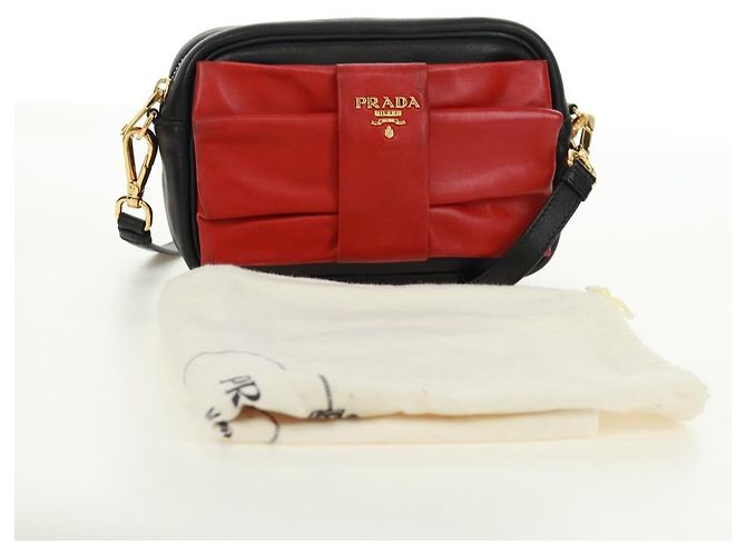 Ribbon Borsa a Spalla in Pelle PRADA con Nastro Nero Rosso Oro Auth 171555V D'oro - vista 12
