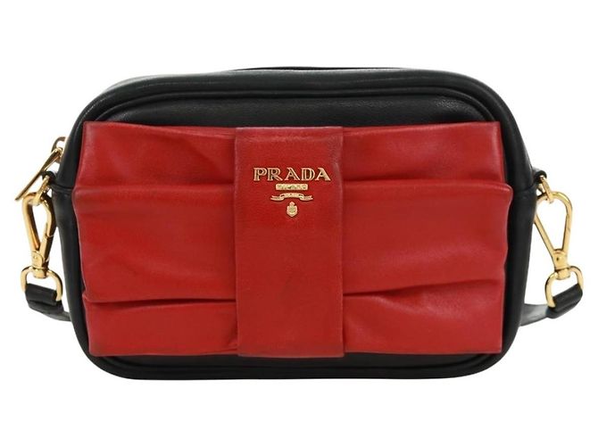 Ribbon Borsa a Spalla in Pelle PRADA con Nastro Nero Rosso Oro Auth 171555V D'oro - vista 13