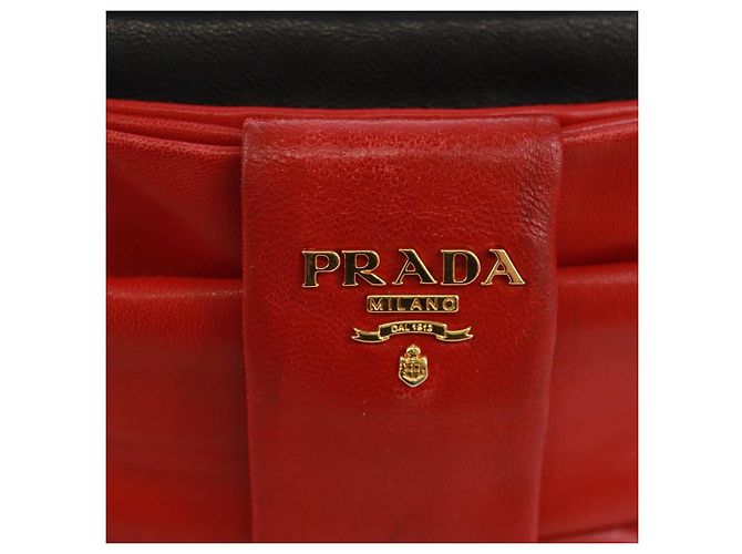 Ribbon Borsa a Spalla in Pelle PRADA con Nastro Nero Rosso Oro Auth 171555V D'oro - vista 19