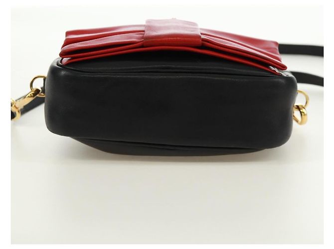 Ribbon Borsa a Spalla in Pelle PRADA con Nastro Nero Rosso Oro Auth 171555V D'oro - vista 5