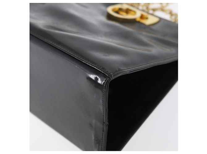 Borsa Gancini Chain Salvatore Ferragamo in pelle verniciata nera e oro Auth LNZ268 - vista 15