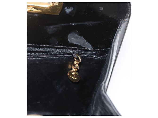 Borsa Gancini Chain Salvatore Ferragamo in pelle verniciata nera e oro Auth LNZ268 - vista 21