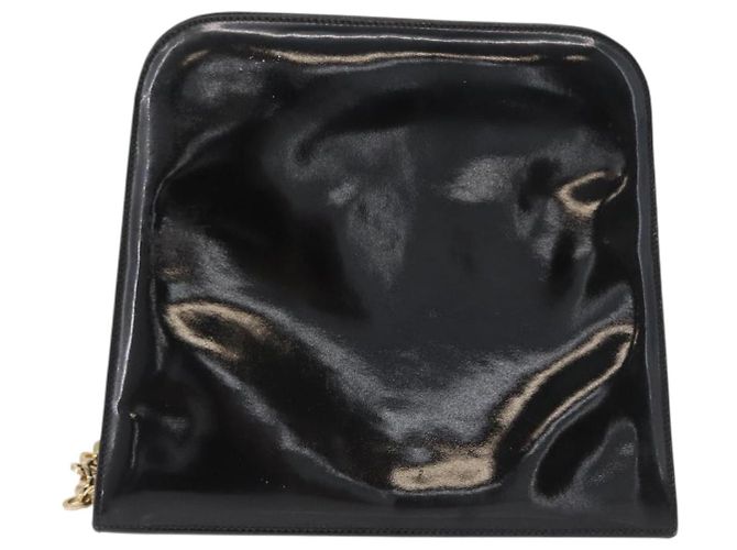 Borsa Gancini Chain Salvatore Ferragamo in pelle verniciata nera e oro Auth LNZ268 - vista 3