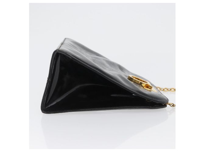 Borsa Gancini Chain Salvatore Ferragamo in pelle verniciata nera e oro Auth LNZ268 - vista 4