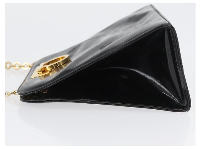 Borsa Gancini Chain Salvatore Ferragamo in pelle verniciata nera e oro Auth LNZ268 - vista 5