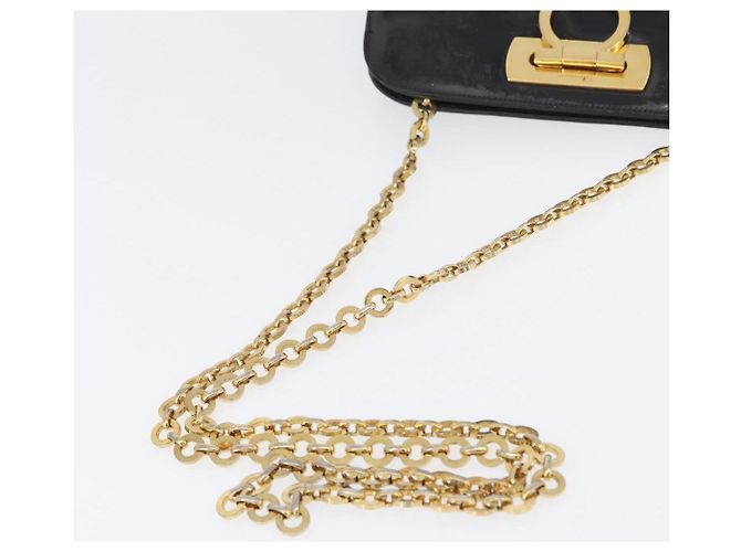 Borsa Gancini Chain Salvatore Ferragamo in pelle verniciata nera e oro Auth LNZ268 - vista 8