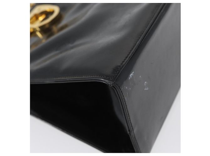 Borsa Gancini Chain Salvatore Ferragamo in pelle verniciata nera e oro Auth LNZ268 - vista 9