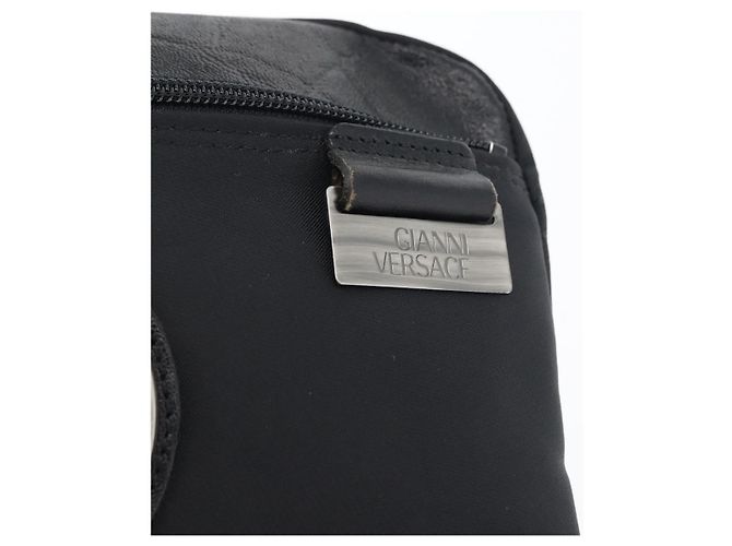 Borsa a mano VERSACE Sunburst in nylon nero e argento Auth am10693 - vista 11