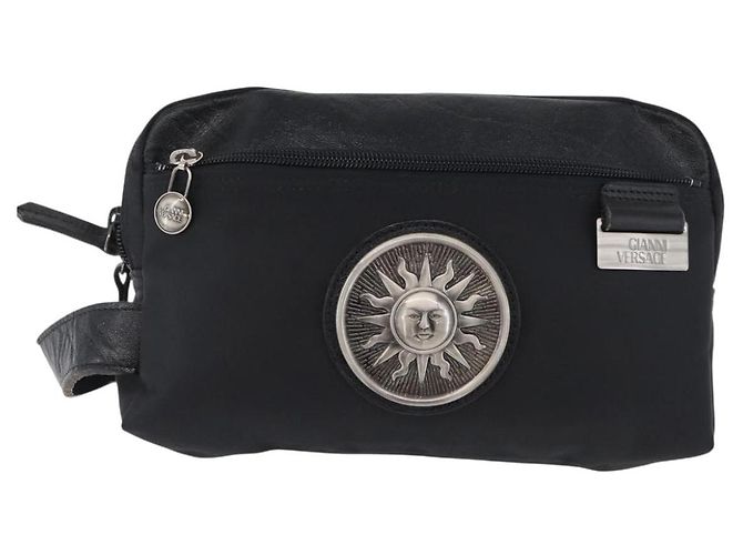 Borsa a mano VERSACE Sunburst in nylon nero e argento Auth am10693 - vista 13