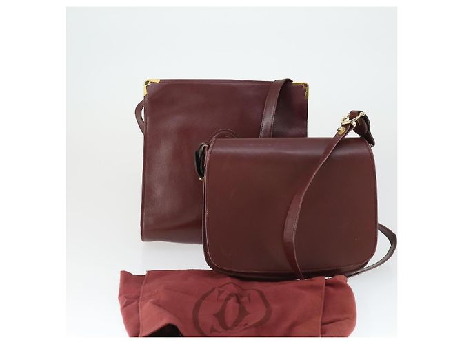 CARTIER Borsa a Spalla Must Line Pelle 2 Set Bordeaux Oro Auth bs33356 D'oro Bordò - vista 18