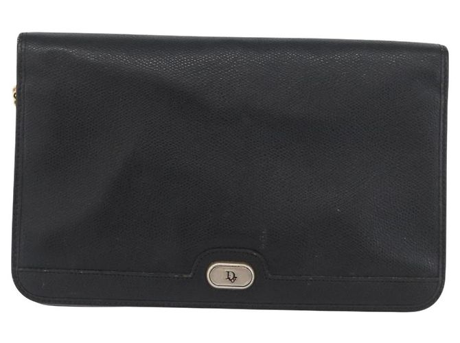 Borsa a spalla con catena Christian Dior in pelle nera e oro Auth fm5129 Nero D'oro - vista 13