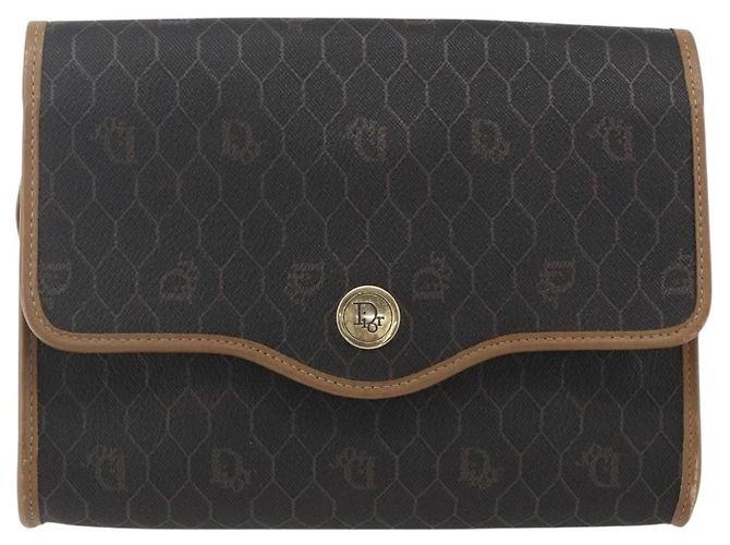 Borsa a spalla in tela a nido d'ape PVC nera e oro Christian Dior Auth fm5132 Nero D'oro - vista 13
