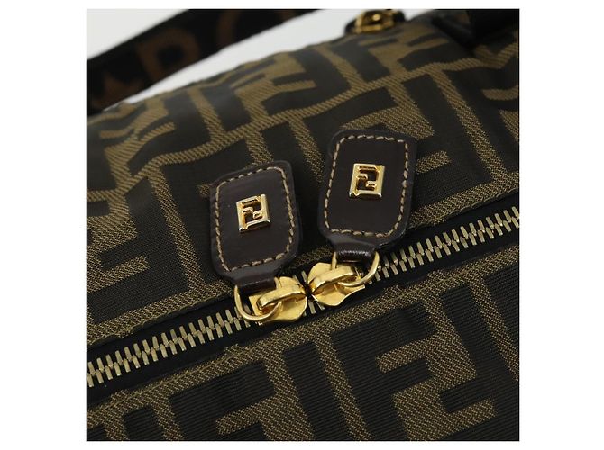 Borsa Tote Boston in Tela Zucca FENDI Nera Marrone Oro Auth am10607 Nero D'oro - vista 10