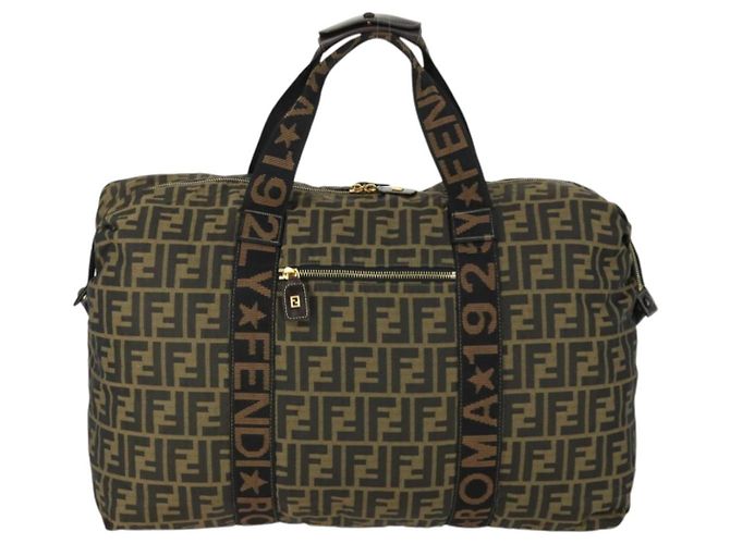 Borsa Tote Boston in Tela Zucca FENDI Nera Marrone Oro Auth am10607 Nero D'oro - vista 13