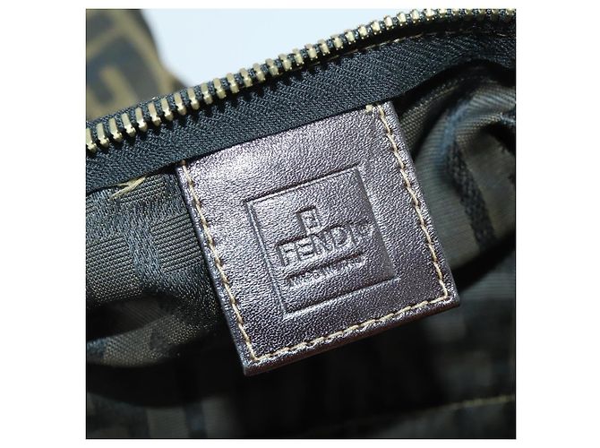 Borsa Tote Boston in Tela Zucca FENDI Nera Marrone Oro Auth am10607 Nero D'oro - vista 19