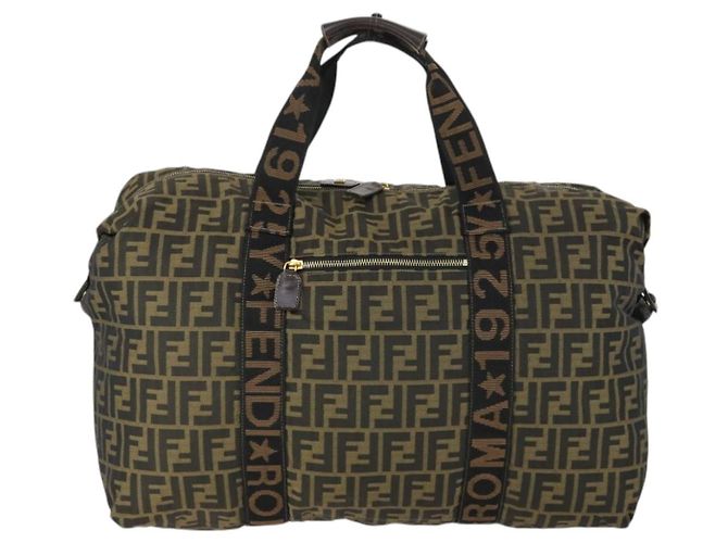 Borsa Tote Boston in Tela Zucca FENDI Nera Marrone Oro Auth am10607 Nero D'oro - vista 2