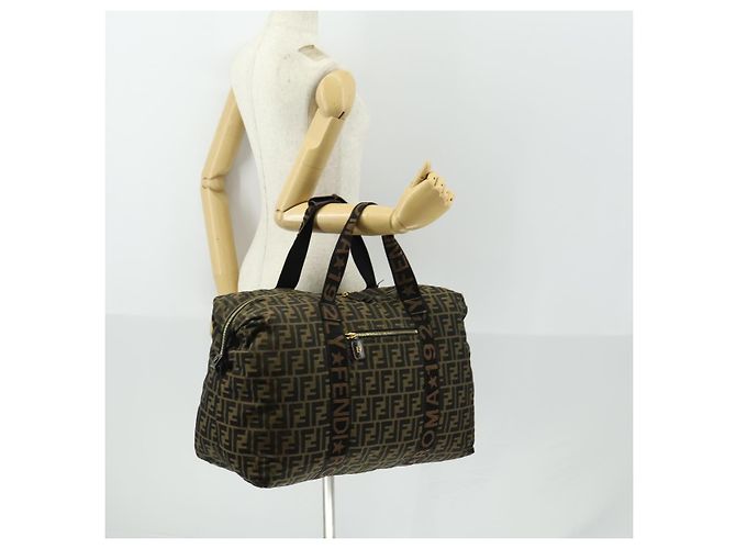 Borsa Tote Boston in Tela Zucca FENDI Nera Marrone Oro Auth am10607 Nero D'oro - vista 20